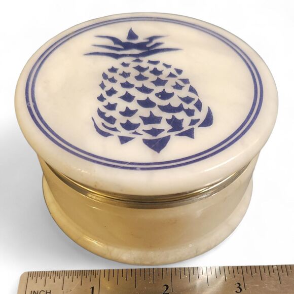 Vintage Italian Alabaster Blue Pineapple Hinged Trinket Box 3.5" Hand Carved - Picture 4 of 8